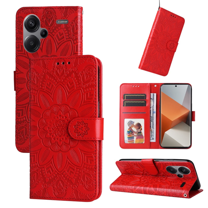 Estuche para teléfono de cuero con estampado de girasol en relieve, For Xiaomi Redmi A3, For Xiaomi Redmi Note13 Pro 4G Global/Poco M6 Pro 4G, For Xiaomi Redmi Note13 4G, For Xiaomi Redmi K70E, For Xiaomi 14 Ultra, For Xiaomi 14 Pro, For Xiaomi 14     ...