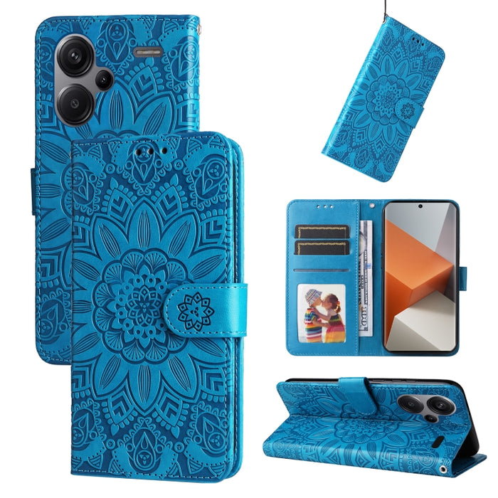 Estuche para teléfono de cuero con estampado de girasol en relieve, For Xiaomi Redmi A3, For Xiaomi Redmi Note13 Pro 4G Global/Poco M6 Pro 4G, For Xiaomi Redmi Note13 4G, For Xiaomi Redmi K70E, For Xiaomi 14 Ultra, For Xiaomi 14 Pro, For Xiaomi 14     ...