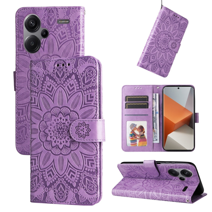 Estuche para teléfono de cuero con estampado de girasol en relieve, For Xiaomi Redmi A3, For Xiaomi Redmi Note13 Pro 4G Global/Poco M6 Pro 4G, For Xiaomi Redmi Note13 4G, For Xiaomi Redmi K70E, For Xiaomi 14 Ultra, For Xiaomi 14 Pro, For Xiaomi 14     ...