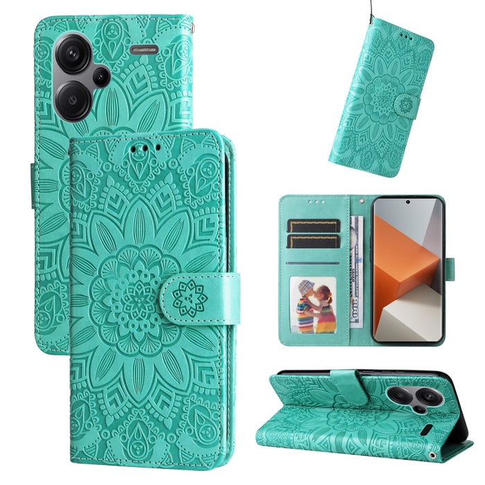 Estuche para teléfono de cuero con estampado de girasol en relieve, For Xiaomi Redmi A3, For Xiaomi Redmi Note13 Pro 4G Global/Poco M6 Pro 4G, For Xiaomi Redmi Note13 4G, For Xiaomi Redmi K70E, For Xiaomi 14 Ultra, For Xiaomi 14 Pro, For Xiaomi 14     ...
