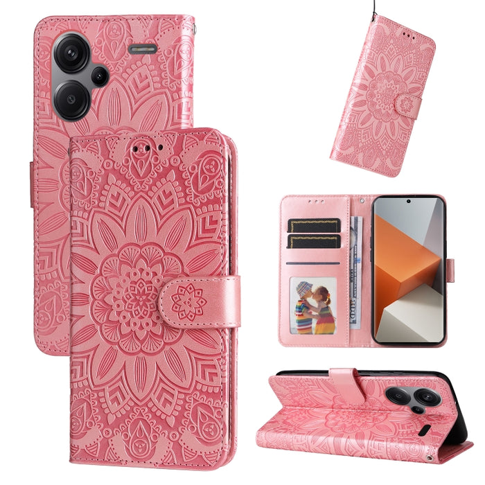 Estuche para teléfono de cuero con estampado de girasol en relieve, For Xiaomi Redmi A3, For Xiaomi Redmi Note13 Pro 4G Global/Poco M6 Pro 4G, For Xiaomi Redmi Note13 4G, For Xiaomi Redmi K70E, For Xiaomi 14 Ultra, For Xiaomi 14 Pro, For Xiaomi 14     ...