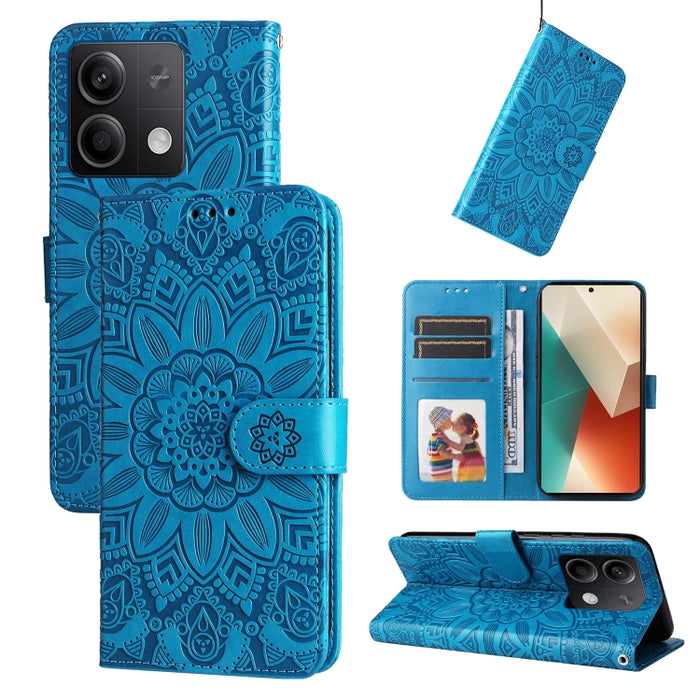 Estuche para teléfono de cuero con estampado de girasol en relieve, For Xiaomi Redmi A3, For Xiaomi Redmi Note13 Pro 4G Global/Poco M6 Pro 4G, For Xiaomi Redmi Note13 4G, For Xiaomi Redmi K70E, For Xiaomi 14 Ultra, For Xiaomi 14 Pro, For Xiaomi 14     ...