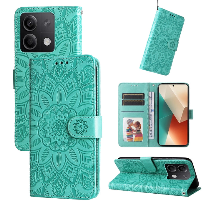 Estuche para teléfono de cuero con estampado de girasol en relieve, For Xiaomi Redmi A3, For Xiaomi Redmi Note13 Pro 4G Global/Poco M6 Pro 4G, For Xiaomi Redmi Note13 4G, For Xiaomi Redmi K70E, For Xiaomi 14 Ultra, For Xiaomi 14 Pro, For Xiaomi 14     ...