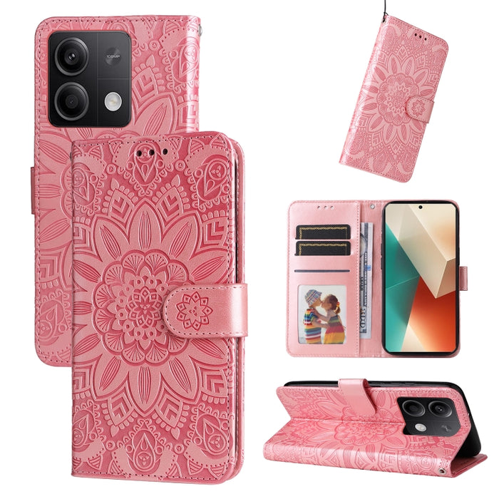 Estuche para teléfono de cuero con estampado de girasol en relieve, For Xiaomi Redmi A3, For Xiaomi Redmi Note13 Pro 4G Global/Poco M6 Pro 4G, For Xiaomi Redmi Note13 4G, For Xiaomi Redmi K70E, For Xiaomi 14 Ultra, For Xiaomi 14 Pro, For Xiaomi 14     ...