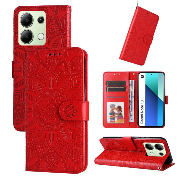 Estuche para teléfono de cuero con estampado de girasol en relieve, For Xiaomi Redmi A3, For Xiaomi Redmi Note13 Pro 4G Global/Poco M6 Pro 4G, For Xiaomi Redmi Note13 4G, For Xiaomi Redmi K70E, For Xiaomi 14 Ultra, For Xiaomi 14 Pro, For Xiaomi 14     ...