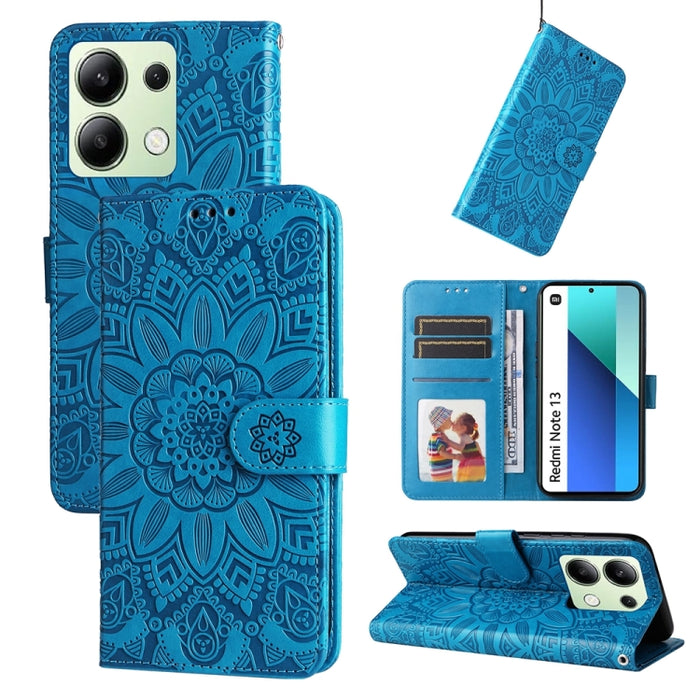 Estuche para teléfono de cuero con estampado de girasol en relieve, For Xiaomi Redmi A3, For Xiaomi Redmi Note13 Pro 4G Global/Poco M6 Pro 4G, For Xiaomi Redmi Note13 4G, For Xiaomi Redmi K70E, For Xiaomi 14 Ultra, For Xiaomi 14 Pro, For Xiaomi 14     ...