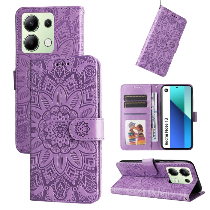 Estuche para teléfono de cuero con estampado de girasol en relieve, For Xiaomi Redmi A3, For Xiaomi Redmi Note13 Pro 4G Global/Poco M6 Pro 4G, For Xiaomi Redmi Note13 4G, For Xiaomi Redmi K70E, For Xiaomi 14 Ultra, For Xiaomi 14 Pro, For Xiaomi 14     ...