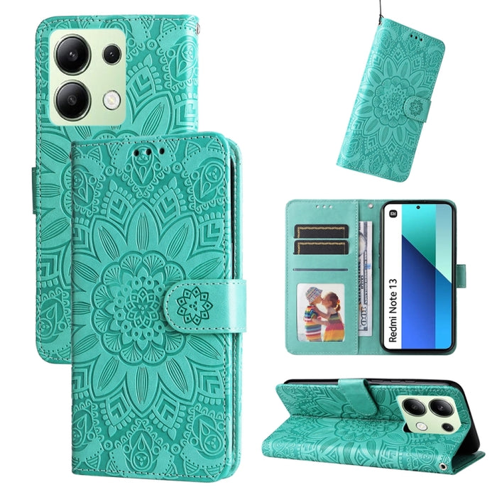 Estuche para teléfono de cuero con estampado de girasol en relieve, For Xiaomi Redmi A3, For Xiaomi Redmi Note13 Pro 4G Global/Poco M6 Pro 4G, For Xiaomi Redmi Note13 4G, For Xiaomi Redmi K70E, For Xiaomi 14 Ultra, For Xiaomi 14 Pro, For Xiaomi 14     ...