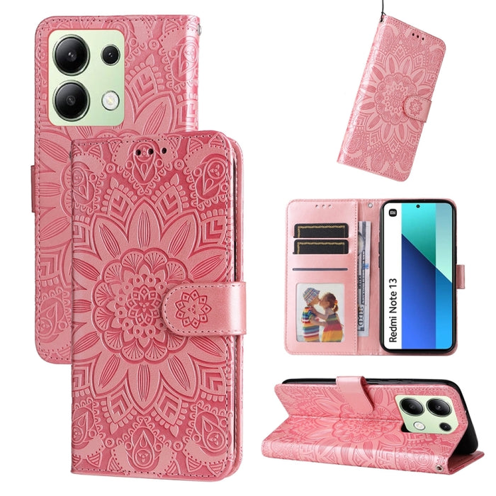 Estuche para teléfono de cuero con estampado de girasol en relieve, For Xiaomi Redmi A3, For Xiaomi Redmi Note13 Pro 4G Global/Poco M6 Pro 4G, For Xiaomi Redmi Note13 4G, For Xiaomi Redmi K70E, For Xiaomi 14 Ultra, For Xiaomi 14 Pro, For Xiaomi 14     ...