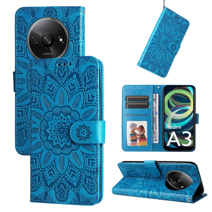 Estuche para teléfono de cuero con estampado de girasol en relieve, For Xiaomi Redmi A3, For Xiaomi Redmi Note13 Pro 4G Global/Poco M6 Pro 4G, For Xiaomi Redmi Note13 4G, For Xiaomi Redmi K70E, For Xiaomi 14 Ultra, For Xiaomi 14 Pro, For Xiaomi 14     ...