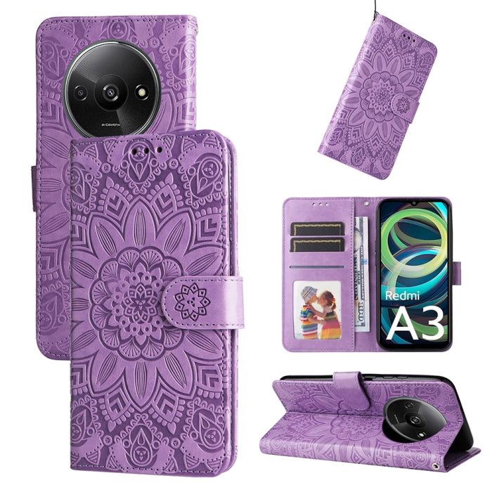 Estuche para teléfono de cuero con estampado de girasol en relieve, For Xiaomi Redmi A3, For Xiaomi Redmi Note13 Pro 4G Global/Poco M6 Pro 4G, For Xiaomi Redmi Note13 4G, For Xiaomi Redmi K70E, For Xiaomi 14 Ultra, For Xiaomi 14 Pro, For Xiaomi 14     ...