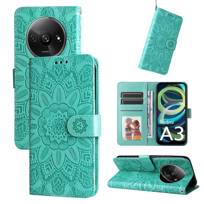 Estuche para teléfono de cuero con estampado de girasol en relieve, For Xiaomi Redmi A3, For Xiaomi Redmi Note13 Pro 4G Global/Poco M6 Pro 4G, For Xiaomi Redmi Note13 4G, For Xiaomi Redmi K70E, For Xiaomi 14 Ultra, For Xiaomi 14 Pro, For Xiaomi 14     ...