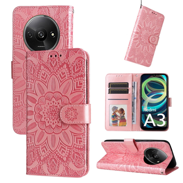 Estuche para teléfono de cuero con estampado de girasol en relieve, For Xiaomi Redmi A3, For Xiaomi Redmi Note13 Pro 4G Global/Poco M6 Pro 4G, For Xiaomi Redmi Note13 4G, For Xiaomi Redmi K70E, For Xiaomi 14 Ultra, For Xiaomi 14 Pro, For Xiaomi 14     ...
