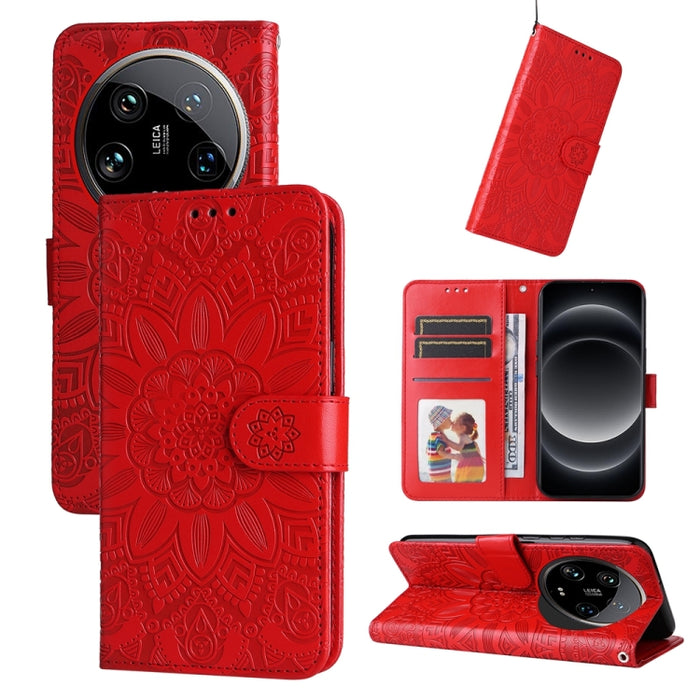 Estuche para teléfono de cuero con estampado de girasol en relieve, For Xiaomi Redmi A3, For Xiaomi Redmi Note13 Pro 4G Global/Poco M6 Pro 4G, For Xiaomi Redmi Note13 4G, For Xiaomi Redmi K70E, For Xiaomi 14 Ultra, For Xiaomi 14 Pro, For Xiaomi 14     ...