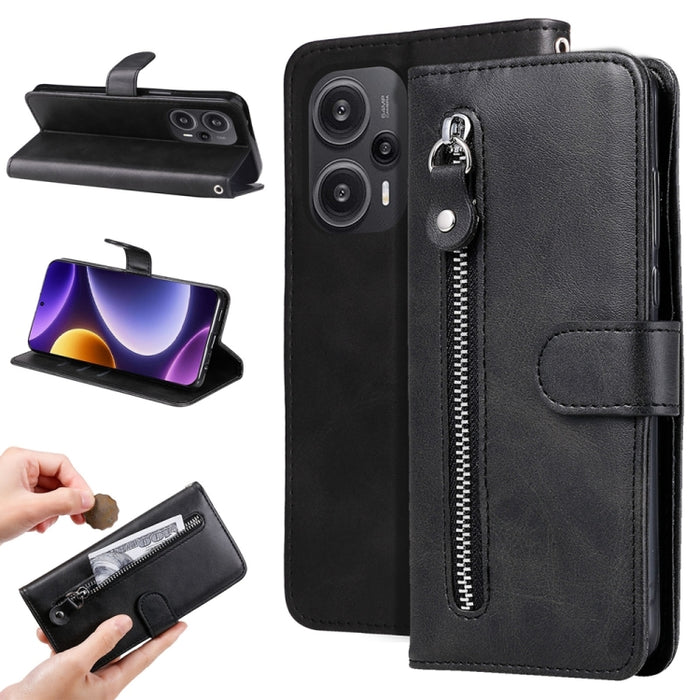 Estuche para teléfono de cuero con cremallera y textura de becerro, For Xiaomi Redmi Poco F5, For Xiaomi 13T / Redmi K60 Ultra, For Xiaomi Redmi K60 / K60 Pro, For Xiaomi Redmi Note 12S 4G