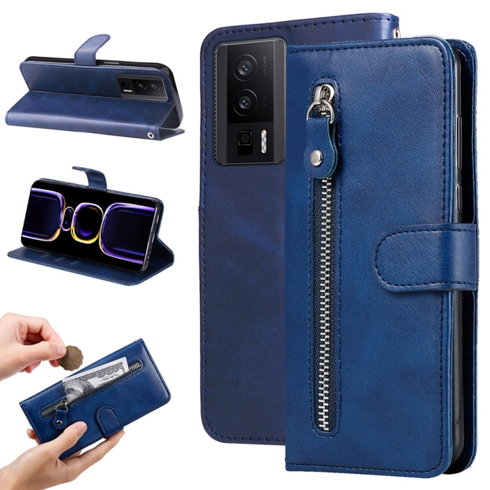 Estuche para teléfono de cuero con cremallera y textura de becerro, For Xiaomi Redmi Poco F5, For Xiaomi 13T / Redmi K60 Ultra, For Xiaomi Redmi K60 / K60 Pro, For Xiaomi Redmi Note 12S 4G