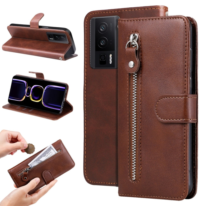 Estuche para teléfono de cuero con cremallera y textura de becerro, For Xiaomi Redmi Poco F5, For Xiaomi 13T / Redmi K60 Ultra, For Xiaomi Redmi K60 / K60 Pro, For Xiaomi Redmi Note 12S 4G