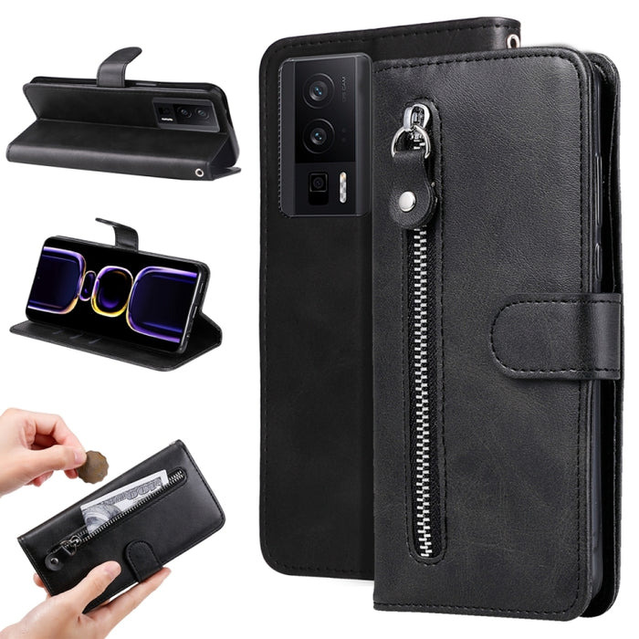 Estuche para teléfono de cuero con cremallera y textura de becerro, For Xiaomi Redmi Poco F5, For Xiaomi 13T / Redmi K60 Ultra, For Xiaomi Redmi K60 / K60 Pro, For Xiaomi Redmi Note 12S 4G