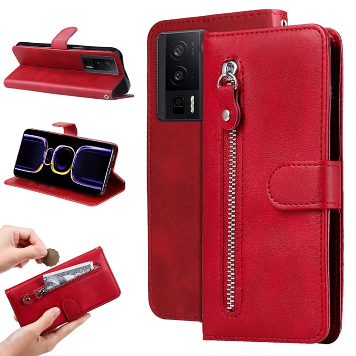 Estuche para teléfono de cuero con cremallera y textura de becerro, For Xiaomi Redmi Poco F5, For Xiaomi 13T / Redmi K60 Ultra, For Xiaomi Redmi K60 / K60 Pro, For Xiaomi Redmi Note 12S 4G