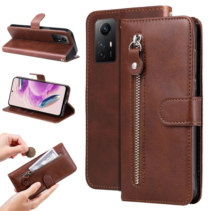 Estuche para teléfono de cuero con cremallera y textura de becerro, For Xiaomi Redmi Poco F5, For Xiaomi 13T / Redmi K60 Ultra, For Xiaomi Redmi K60 / K60 Pro, For Xiaomi Redmi Note 12S 4G