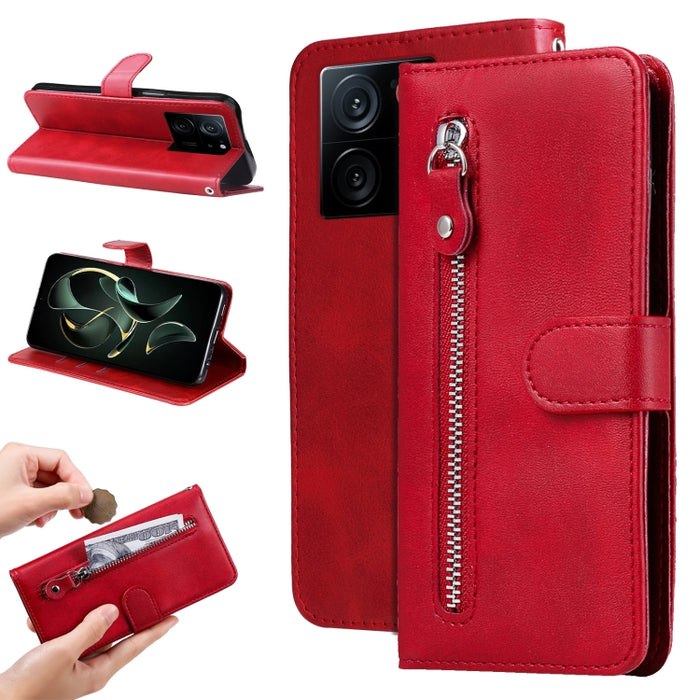 Estuche para teléfono de cuero con cremallera y textura de becerro, For Xiaomi Redmi Poco F5, For Xiaomi 13T / Redmi K60 Ultra, For Xiaomi Redmi K60 / K60 Pro, For Xiaomi Redmi Note 12S 4G