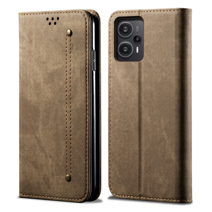 Estuche para teléfono de cuero con tapa de estilo informal con textura de mezclilla, For Xiaomi Redmi Note 12 Turbo / Poco F5