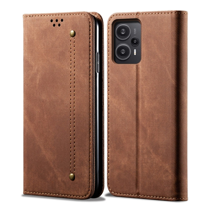 Estuche para teléfono de cuero con tapa de estilo informal con textura de mezclilla, For Xiaomi Redmi Note 12 Turbo / Poco F5