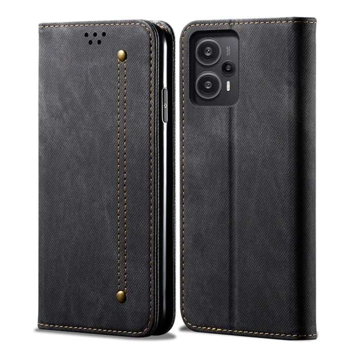 Estuche para teléfono de cuero con tapa de estilo informal con textura de mezclilla, For Xiaomi Redmi Note 12 Turbo / Poco F5