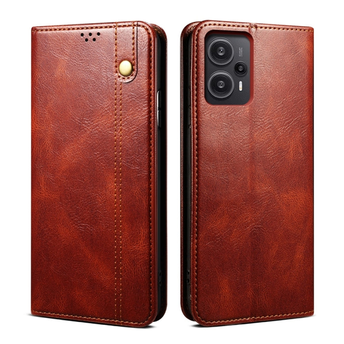Estuche para teléfono con tapa de cuero con textura de caballo loco de cera de aceite, For Xiaomi Redmi Note 12 Turbo / Poco F5, For Xiaomi Redmi Note 12 Turbo
