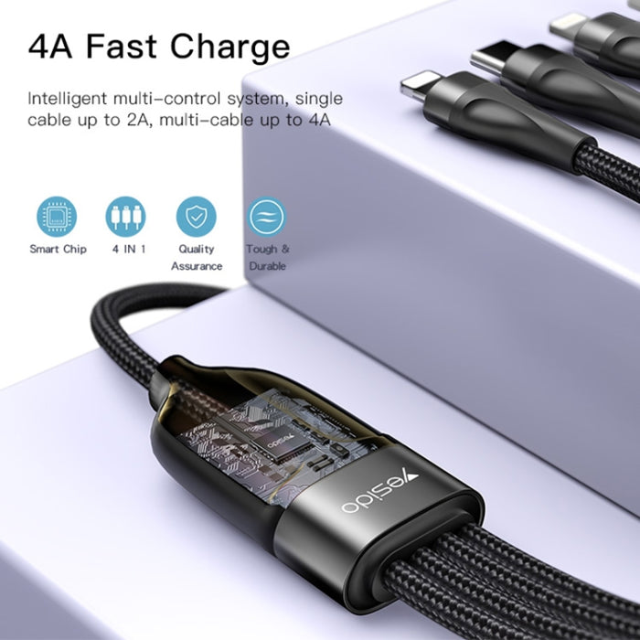 YESIDO CA111 1.2m 4A USB a doble tipo C + cable de carga dual de 8 pines, CA111