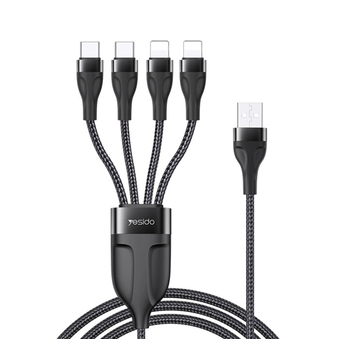 YESIDO CA111 1.2m 4A USB a doble tipo C + cable de carga dual de 8 pines, CA111