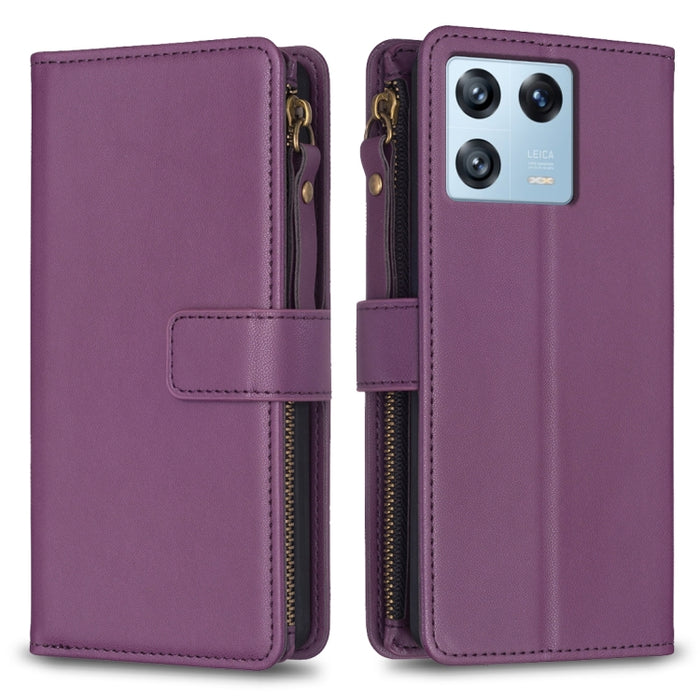 9 ranuras para tarjetas con cremallera, funda de cuero con tapa para teléfono, For Xiaomi Redmi 12C, For Xiaomi 13 Lite, For Xiaomi Redmi K60 / K60 Pro, For Xiaomi 13 Pro, For Xiaomi 13, For Xiaomi 12T / 12T Pro, For Xiaomi 12 Lite, For Xiaomi Redmi 10...