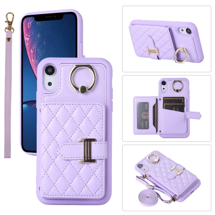 Estuche para teléfono con soporte de anillo y bolsa de tarjeta horizontal con cordón doble