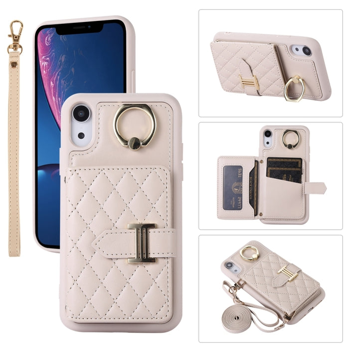 Estuche para teléfono con soporte de anillo y bolsa de tarjeta horizontal con cordón doble