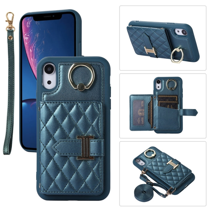 Estuche para teléfono con soporte de anillo y bolsa de tarjeta horizontal con cordón doble