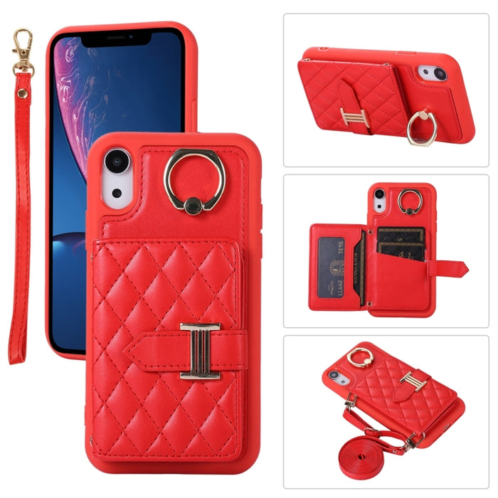Estuche para teléfono con soporte de anillo y bolsa de tarjeta horizontal con cordón doble