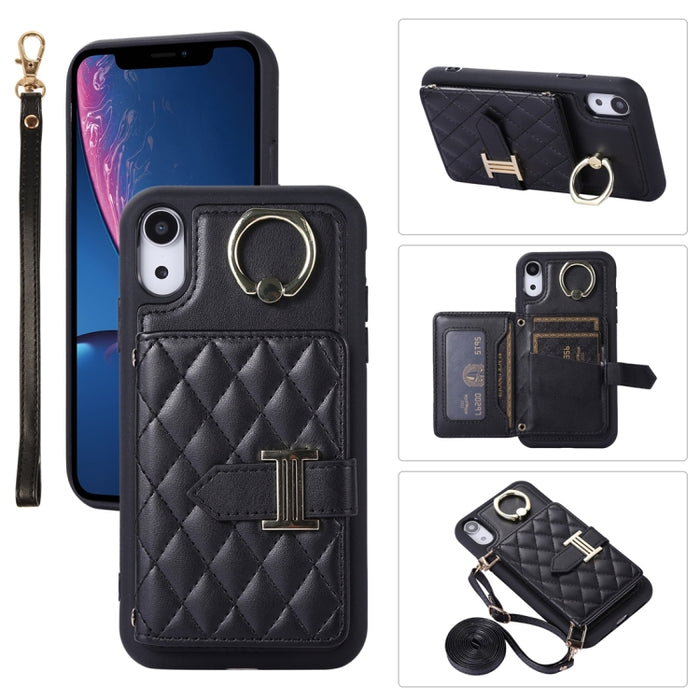 Estuche para teléfono con soporte de anillo y bolsa de tarjeta horizontal con cordón doble