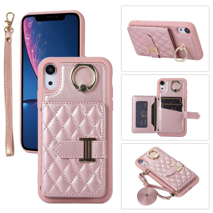 Estuche para teléfono con soporte de anillo y bolsa de tarjeta horizontal con cordón doble