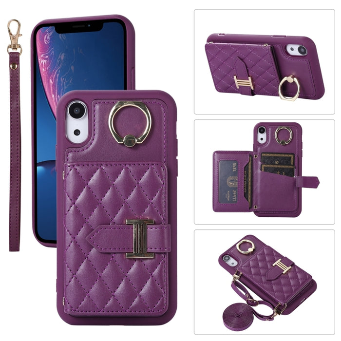 Estuche para teléfono con soporte de anillo y bolsa de tarjeta horizontal con cordón doble