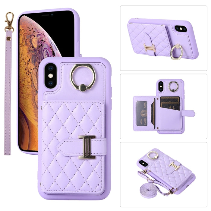 Estuche para teléfono con soporte de anillo y bolsa de tarjeta horizontal con cordón doble