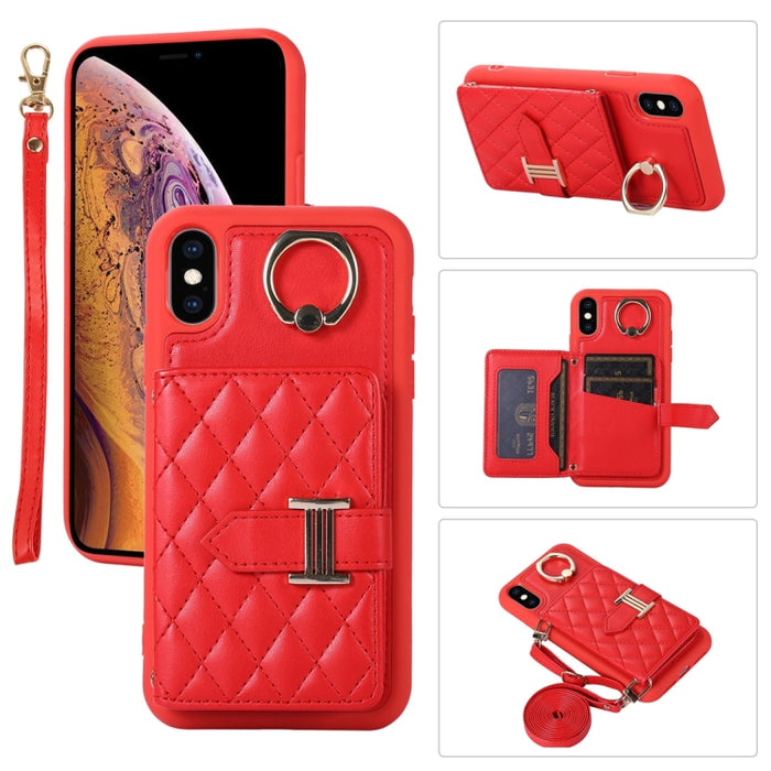 Estuche para teléfono con soporte de anillo y bolsa de tarjeta horizontal con cordón doble
