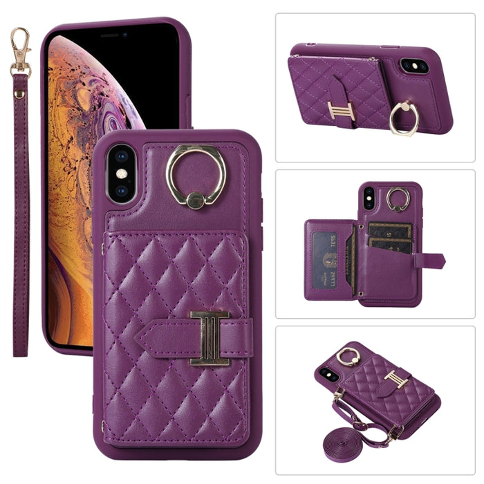 Estuche para teléfono con soporte de anillo y bolsa de tarjeta horizontal con cordón doble