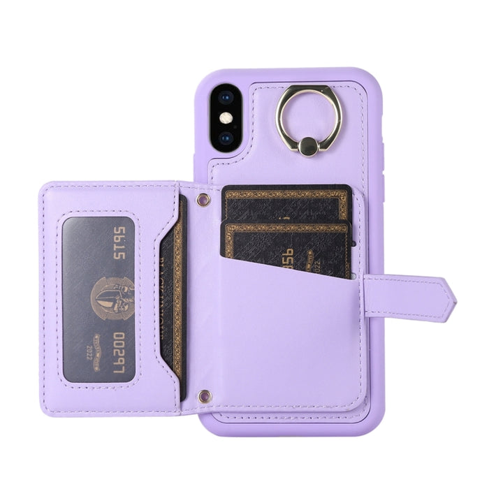 Estuche para teléfono con soporte de anillo y bolsa de tarjeta horizontal con cordón doble