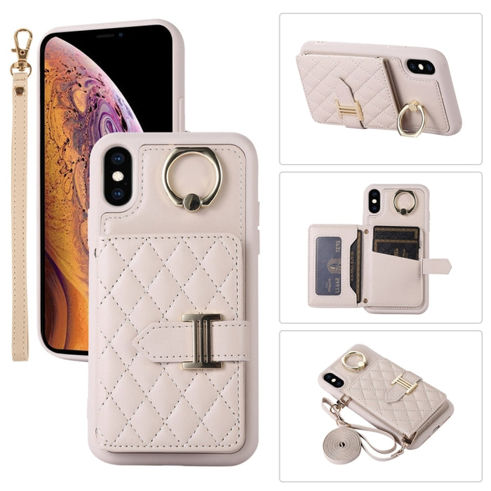 Estuche para teléfono con soporte de anillo y bolsa de tarjeta horizontal con cordón doble