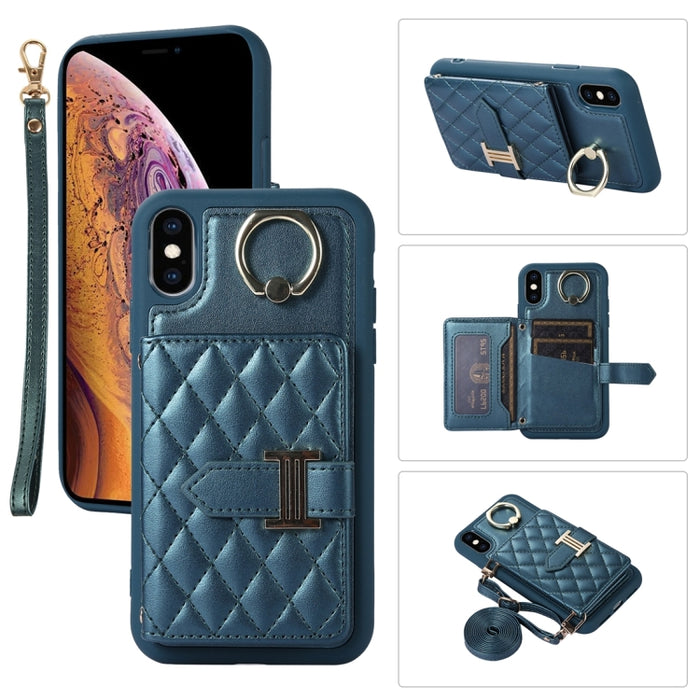 Estuche para teléfono con soporte de anillo y bolsa de tarjeta horizontal con cordón doble