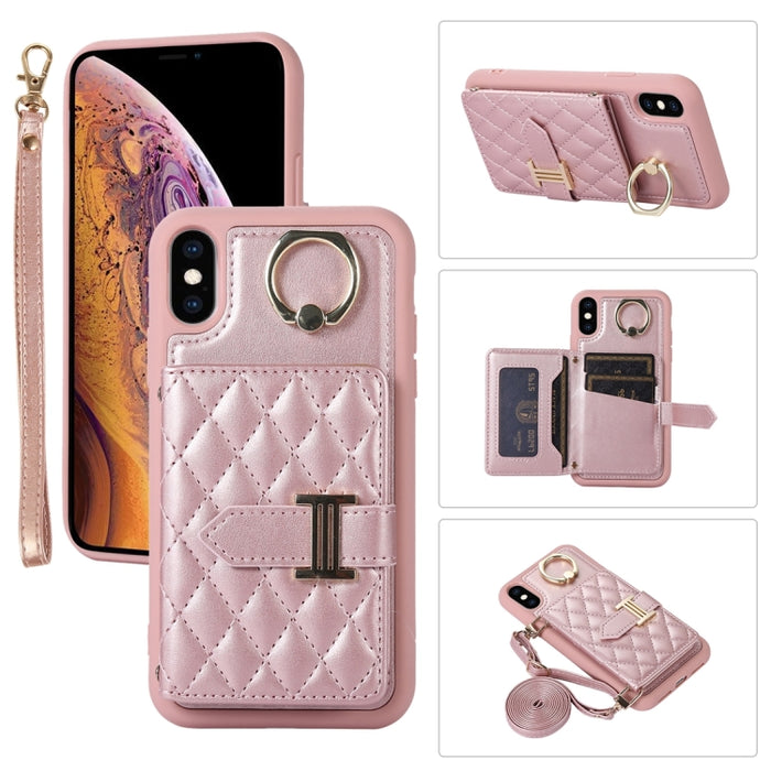 Estuche para teléfono con soporte de anillo y bolsa de tarjeta horizontal con cordón doble