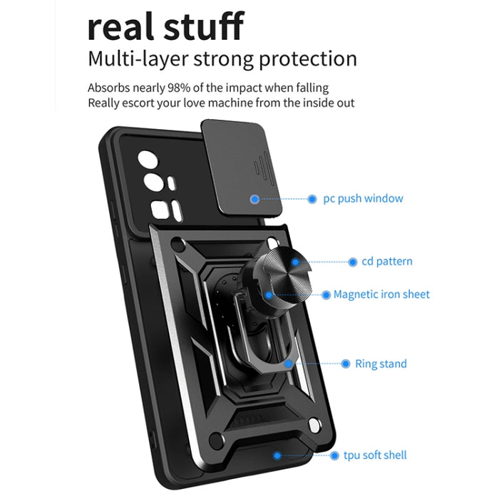 Diseño de cubierta de cámara deslizante TPU Hybrid PC Phone Case, For Xiaomi Poco F5 Pro