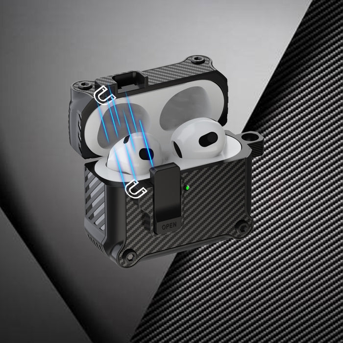 Estuche protector para auriculares con interruptor automático magnético de fibra de carbono