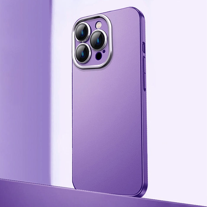 Caja de teléfono de material de metal esmerilado con protección de lente
