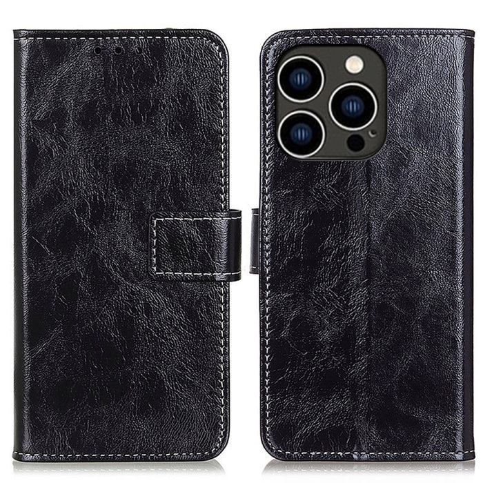 Estuche para teléfono de cuero con tapa horizontal y textura de caballo loco retro